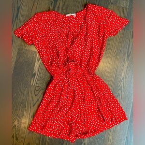 RD Style Polka Dot Short Sleeve Romper with Keyhole Front Detail